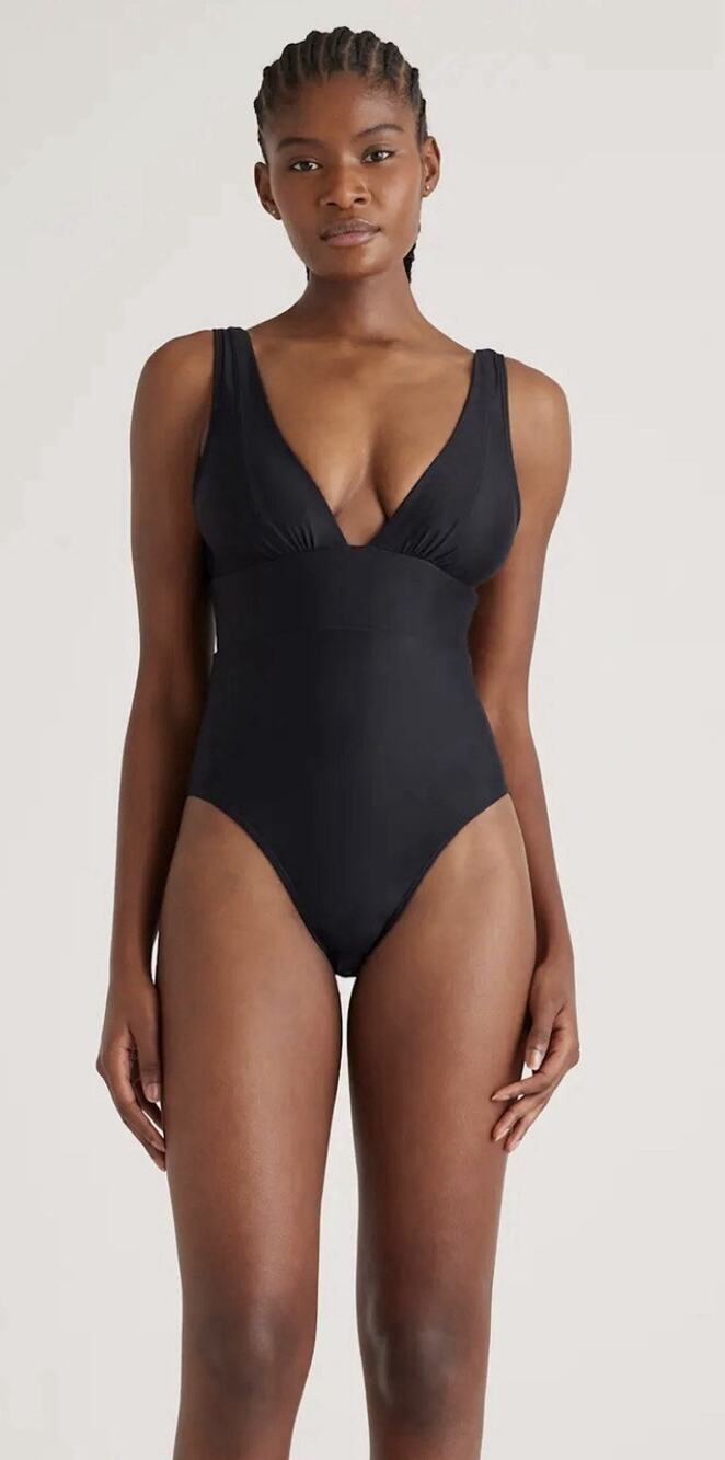 NWT Quince Italian Plunge One-Piece Swimsuit •XL• Black SOLD OUT